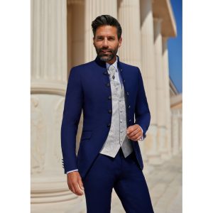 costume de marié bleu col mao