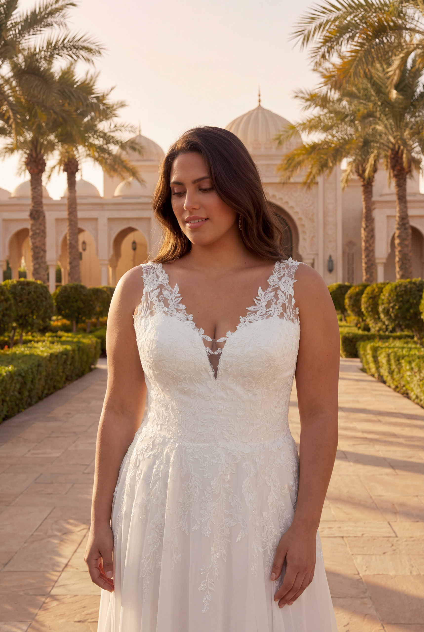Détail du bustier de la robe de mariée Célia avec dentelle délicate et décolleté en V